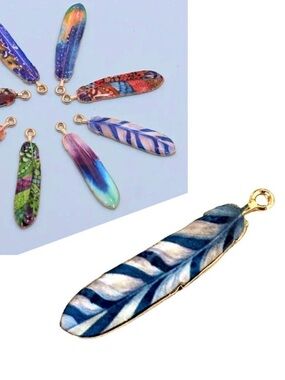 🔴 5 for $10 ONE Colorful Enamel Feather-Shaped Pendant Charm Bohemian Style